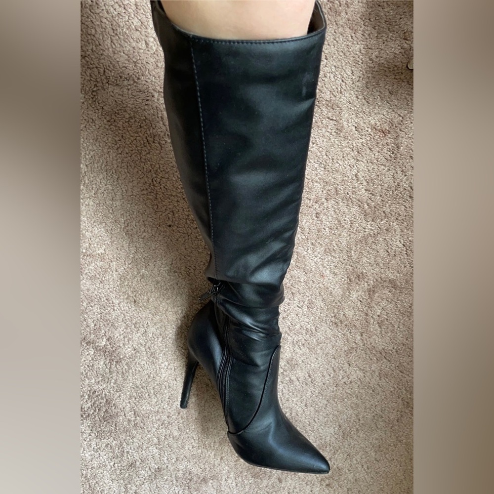 Faux Leather High Heeled Boots